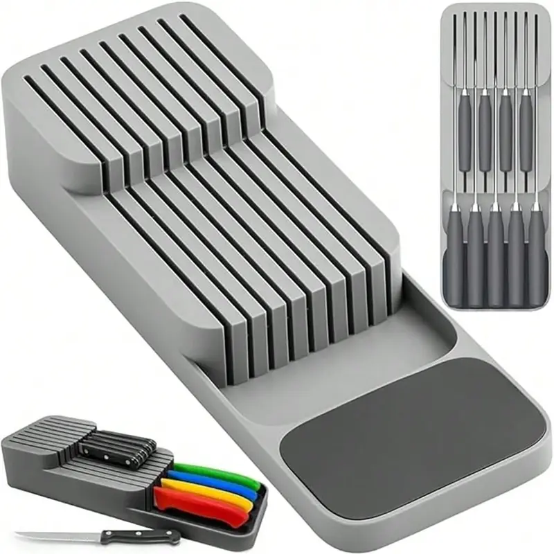 Professional Lying 2 Tier Knife Block,Compact Kitchen Knife In-Drawer Organizer,Drawer Insert For Kitchen Utensils,Streamlined Storage For Efficient Kitchen Organization 0