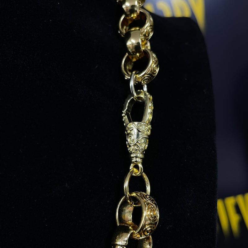 XXL Patterned Belcher Chain and Bracelet Gold Plated with Albert Clasp - 14k Gold Plated 24inch 6