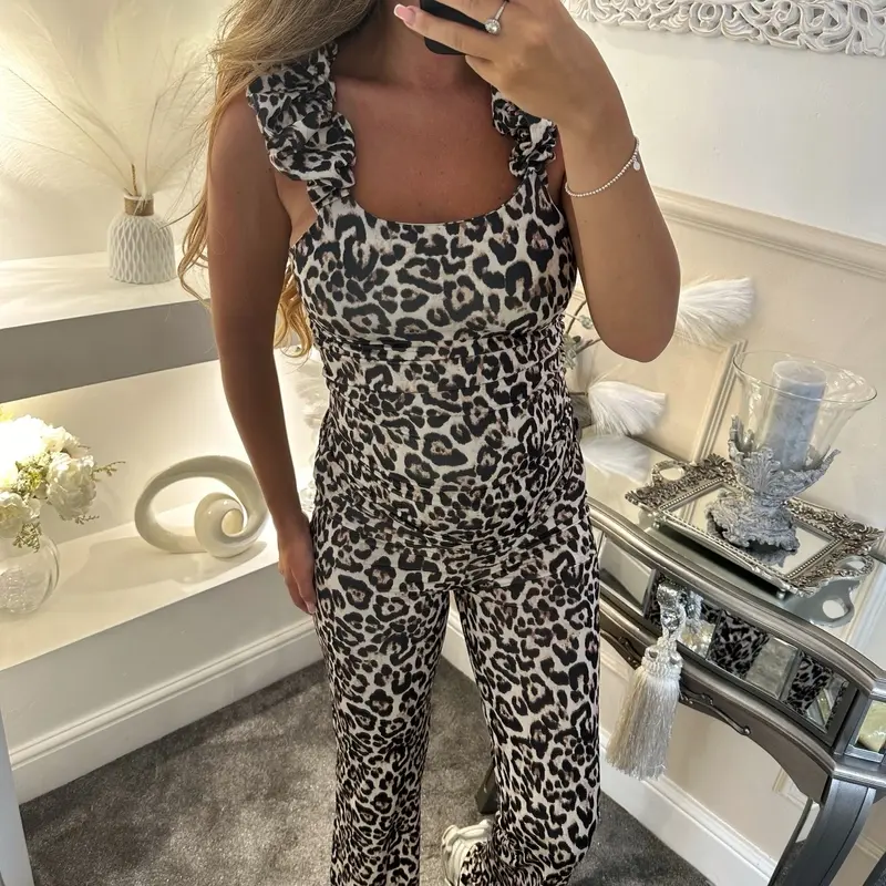 Frilled Leopard Print Flared Lounge Set 7
