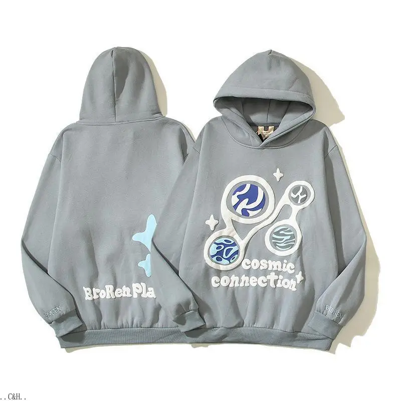 Y2k Street Harajuku 3D Letter Print Hoodies New Oversized Broken Planet Fashion Sweatshirt  Men Women Casual Clothing Top