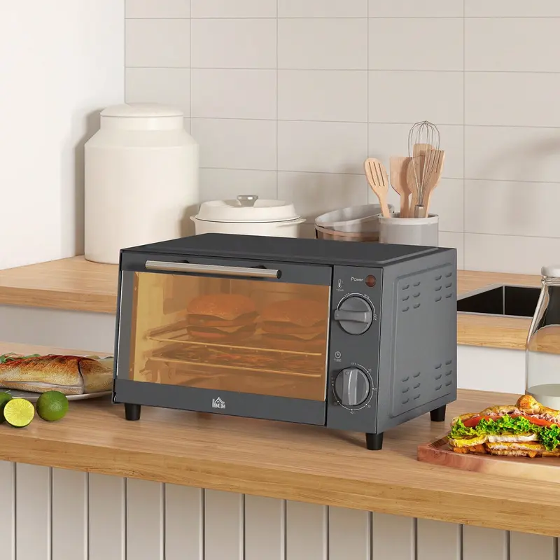 [Home kitchen] Mini Oven, 9L Countertop Electric Grill, Toaster Oven With Adjustable Temperature, Timer, Baking Tray And Wire Rack, 750W 3