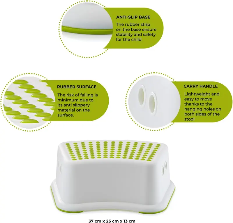 Sturdy Step Stool for Bathroom, Practical Non-Slip Toilet Step in White and Green for Kids, Multiuse Booster Step, Toddler Potty Training (Green, 1) 2