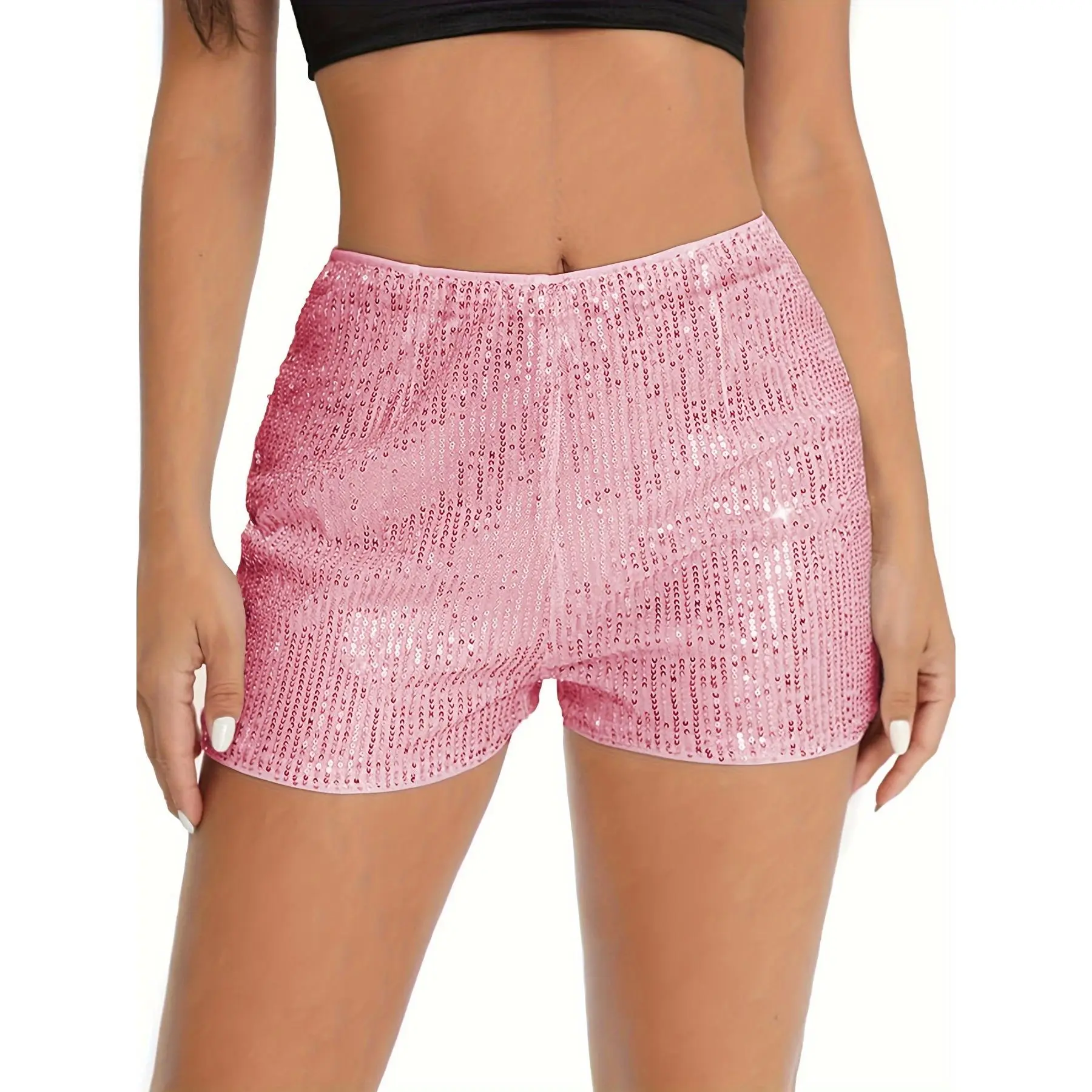 holiday outfits 2025 Women's Black Sequin Versatile Casual Shorts for All Occasions Womenswear Bottom