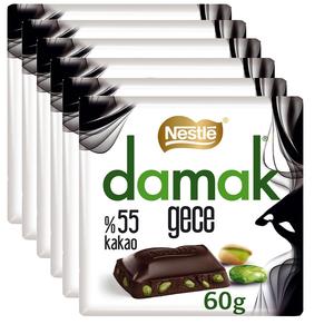 Nestle Damak 55% Cacao Dark Chocolate With Pistachio 360g - Pack of 6x 60g