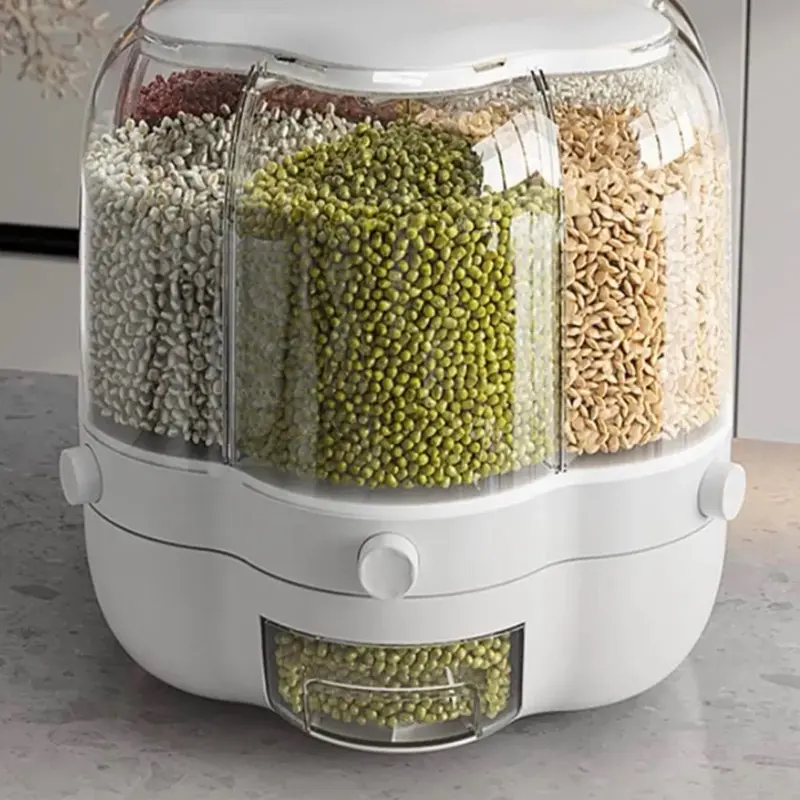 6-Gird Round Cereal Dispenser Rotating Food Organizer Dry Grain Storage for Kitchen utensil 3