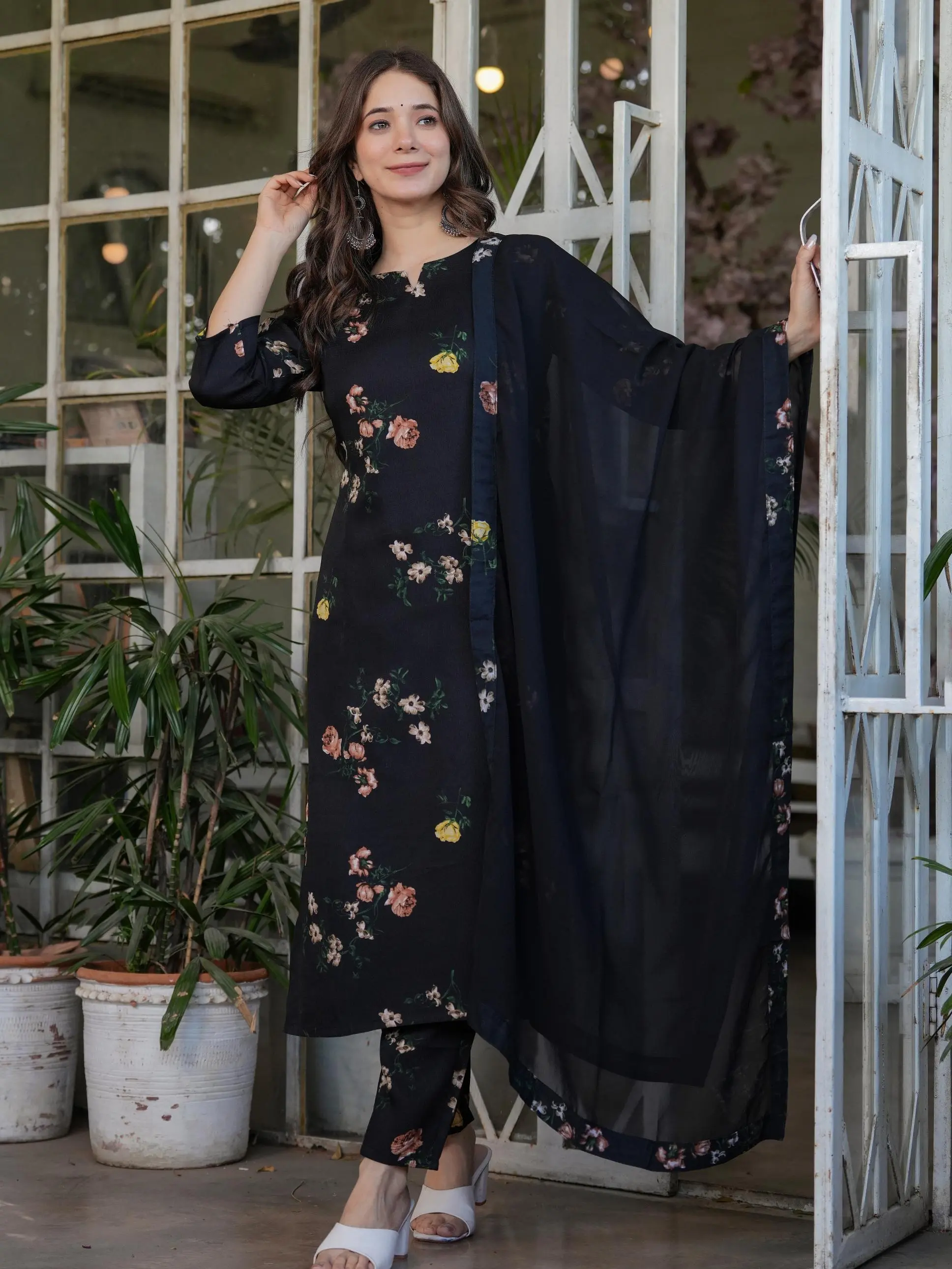 Women's Pakistani Style Silk Bleand Fabric Top and Bottom with Embroidery work and Nazmin Dupatta Ready to wear- Casual and Traditional Womenswear