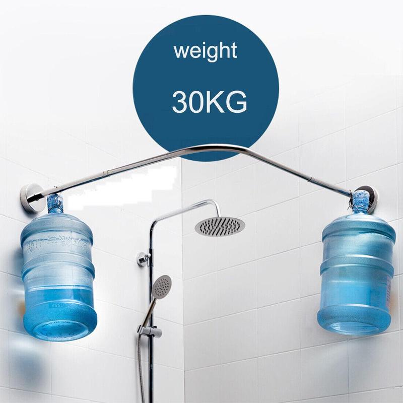 Stretchable Stainless L Shaped Pole Bathroom Corner Shower Curtain Rail Rack Rod Set Steel Installation Adjustable 7