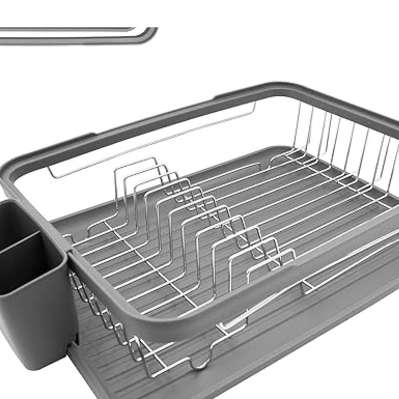 Kitchen Dish Drainer Rack with Plastic Drip Tray Cutlery Holder Kitchen Dish Drainer Rack/Separate Cutlery Holder/Removable Drip Tray Organiser 7