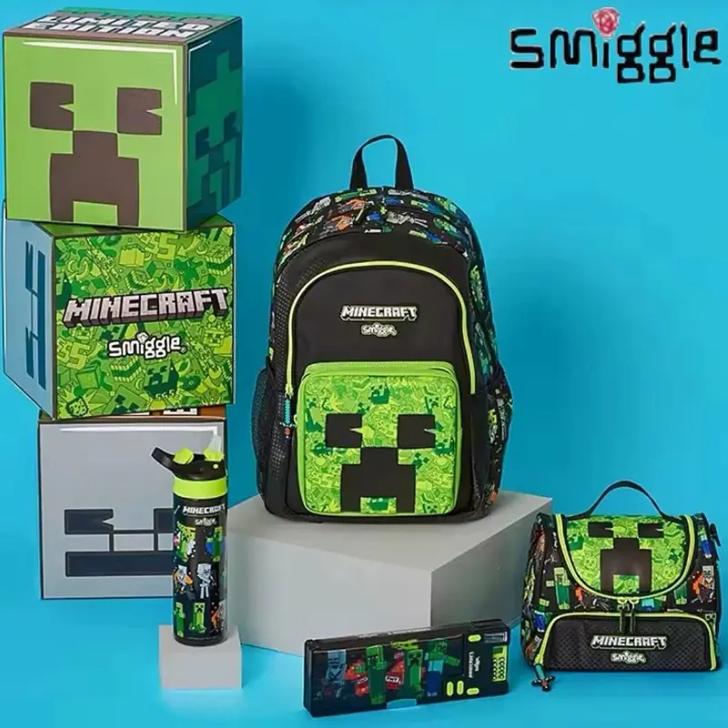 Smiggle Children School Bag with Lunch Box, Stationery Set, Pencil Case, Water Cup and Gift