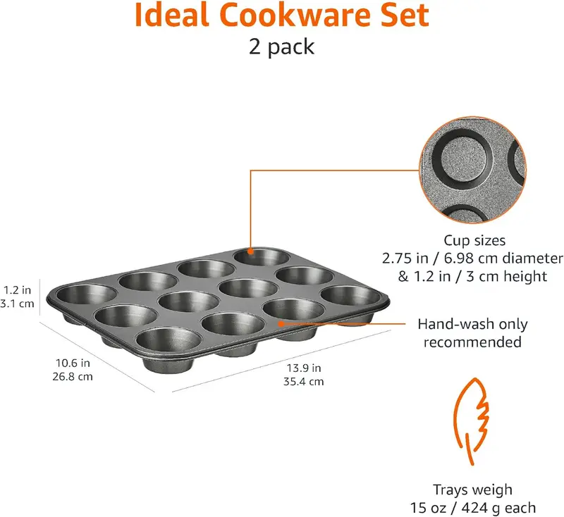 Nonstick Round Carbon Steel Muffin Pan, 2-Pack, Grey Cups Set Cups Set Cups Set Silicone Peace 3