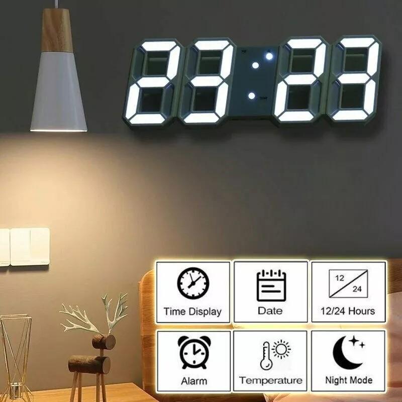 3D LED Digital Clock Table Wall Electronic Alarm Display Dimmer Modern Clocks UK Decor 0