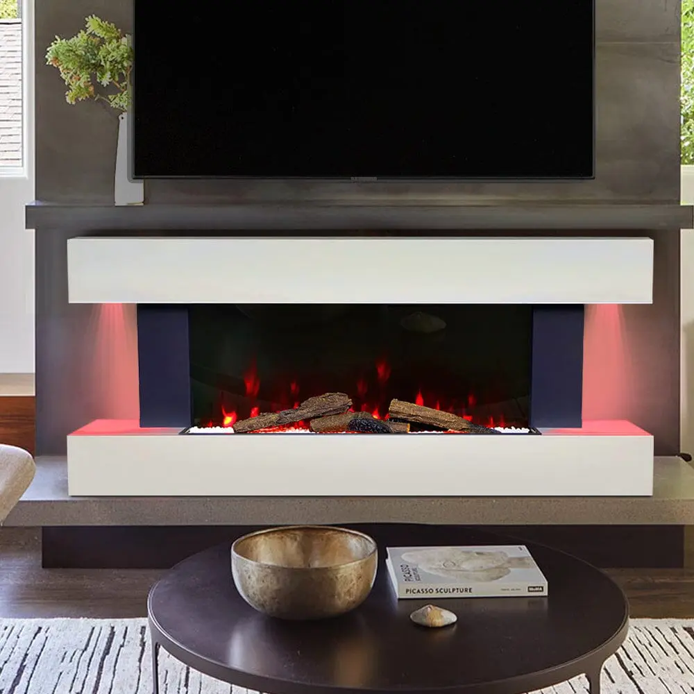 Livingandhome 52 Inch White Electric Wall Mounted LED Fireplace Suit 2kW Wifi Function Control