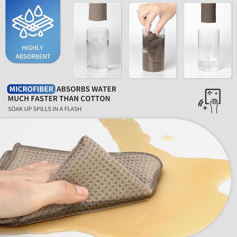 Waffle Pattern Cleaning Cloths, Reusable Absorbent Microfiber Cleaning Towels, Ultra Soft Microfiber Kitchen Cleaning Rags, 6 Pack, Sandy Brown, 12.6 x 12.6 inch 3