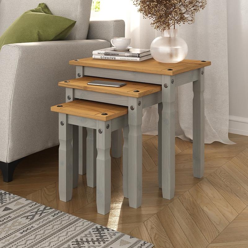 Corona Grey Nest of Tables Mexican Solid Pine coffeetable coffeetables 0