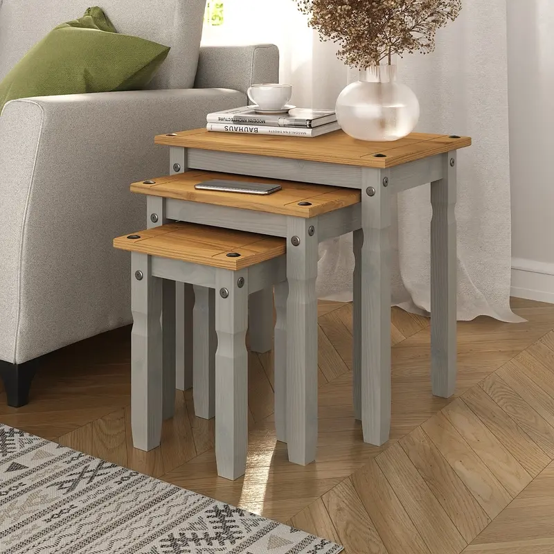 Corona Grey Nest of Tables Mexican Solid Pine coffeetable coffeetables 0