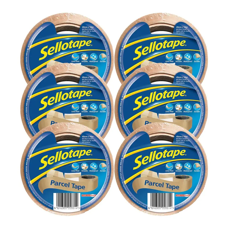 Sellotape Brown High-Strength Parcel Tape for Professional Use 48mmx50m, 6 Rolls - Ideal for Packaging and Moving 0
