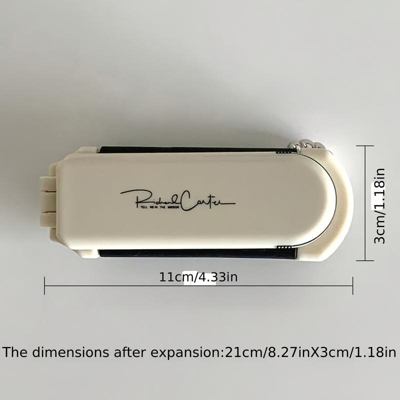 2-in-1 Foldable Silvery Plated Comb with Mirror, Portable Compact Hairbrush Air Cushion Comb, Anti-Static, Stretchable Design, Durable ABS Plastic Handle, Compact Travel Size, Suitable for All Hair Types, Mini Airbag Comb Lady 3