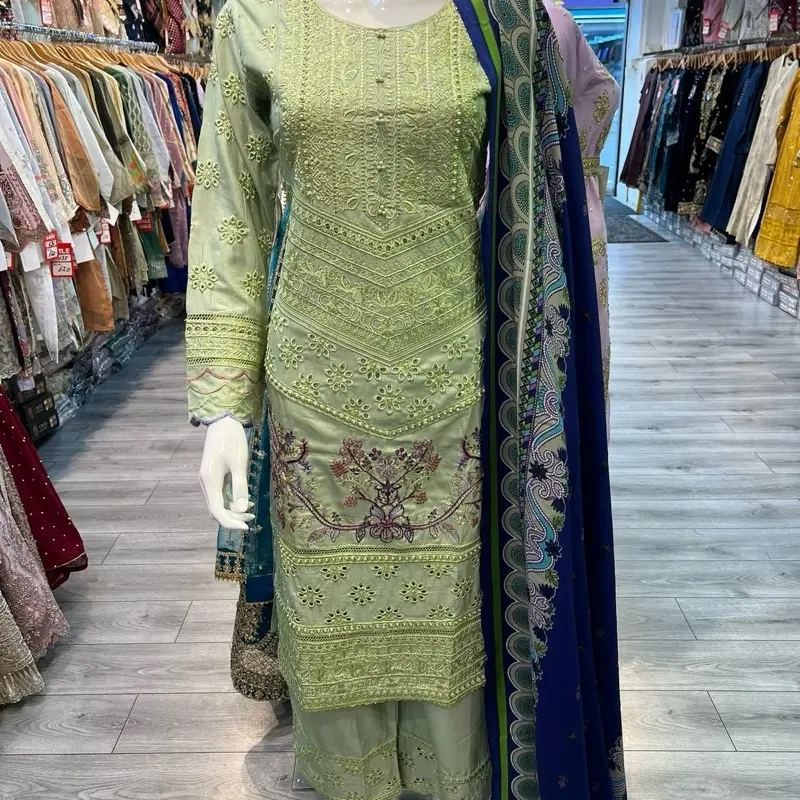 Kira Dhanak suit with embroidery work Mint Green