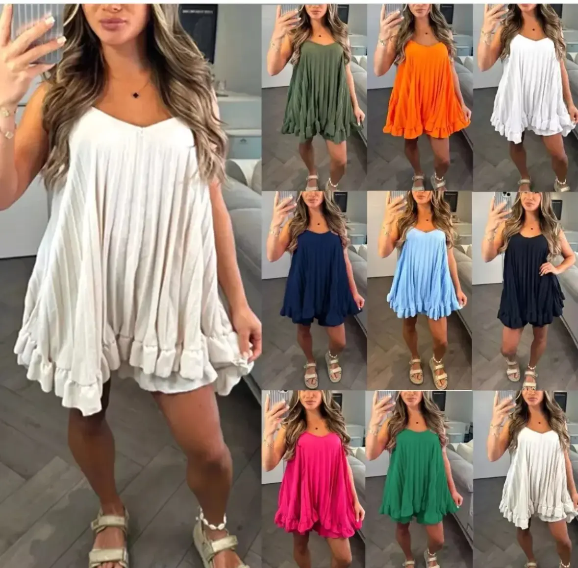Women's Ladies Pleated Frill Strappy Cami Blouse Top & Short Two Piece Co Ord Set Womenswear Casual Chic Clothing