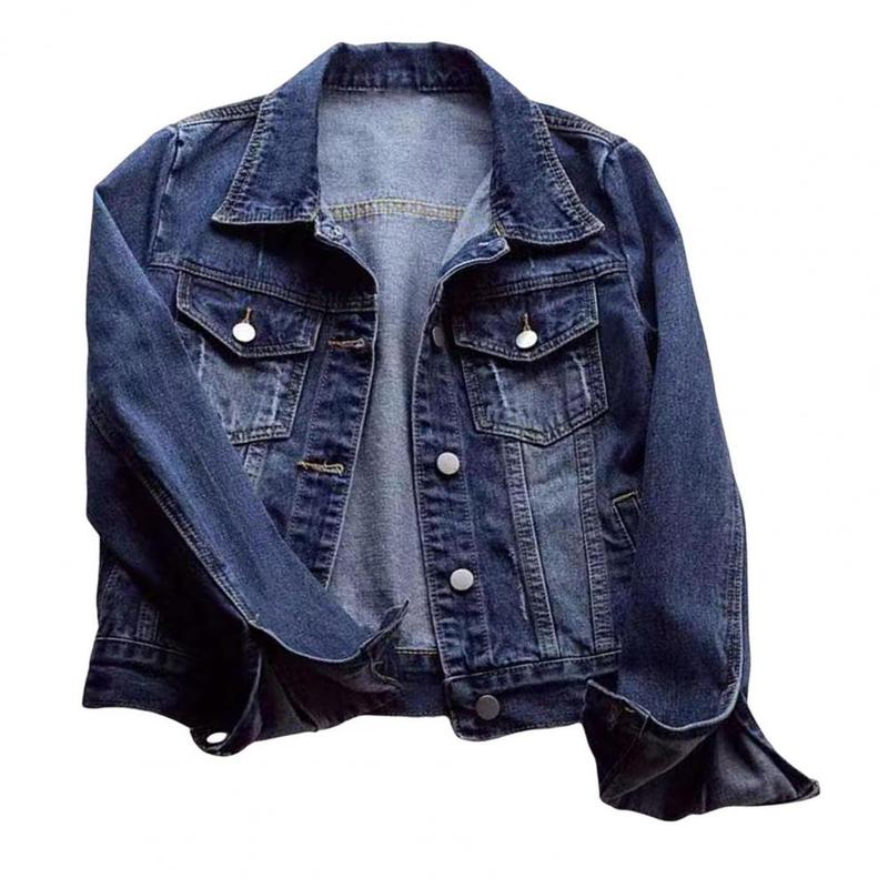 Product Introduction of Women Denim Jacket Single-breasted Chest Flap Pocket Jacket Long Sleeve Slim Short Coat Retro Ladies Denim Jackets Outerwear 13