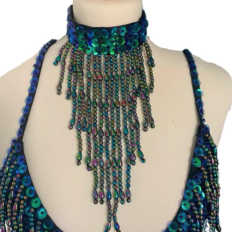 Mermaid Green Sequin Tassel Leotard for Women - Festival Fashion & Dance Costume - Comfortable, Statement, Stitch, Fits, Medium, Piece 2