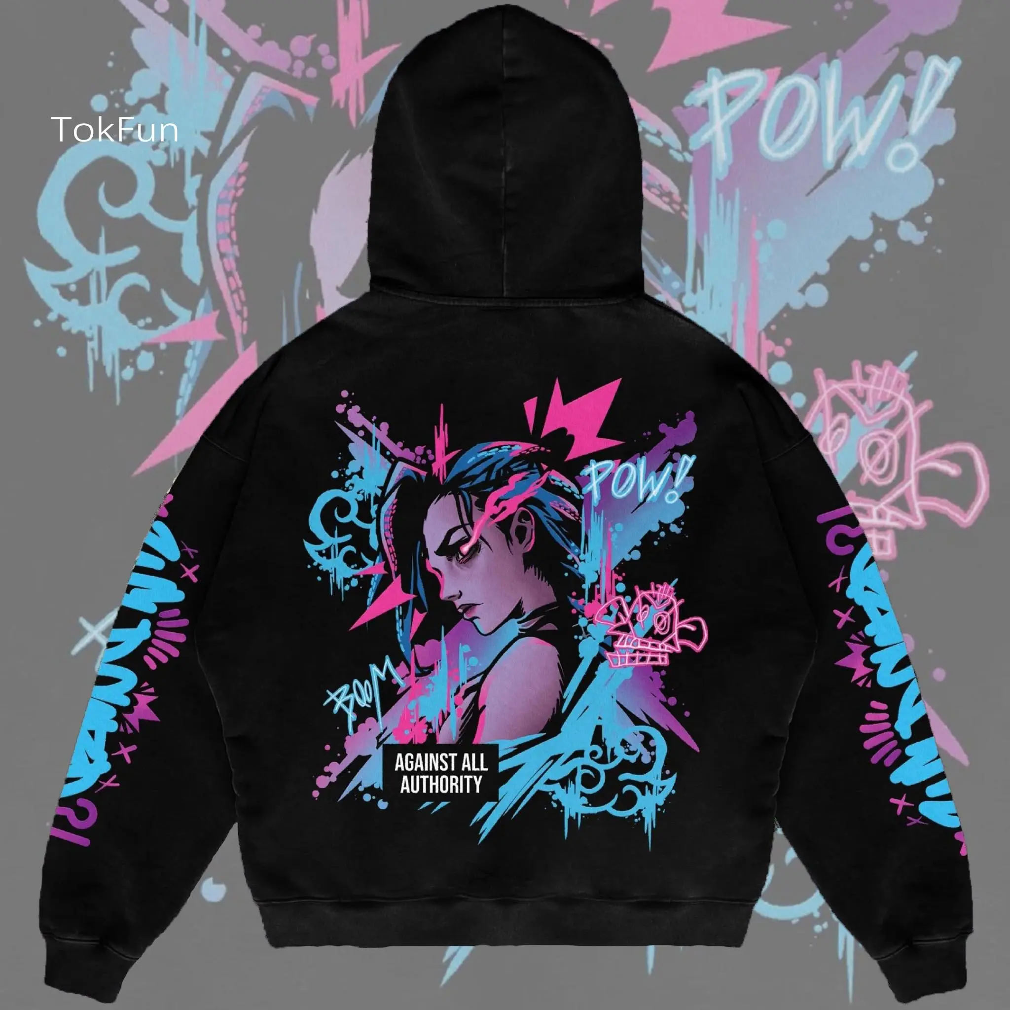Jinx Arcane II Hoodie League of Legends Hoodie Jinx Hoodie Long Sleeved Warm Pullover Top Sweatshirt Harajuku Pullover TopsRegular Fit, Gaming Streetwear Hoodie, Gift for Arcane Fan