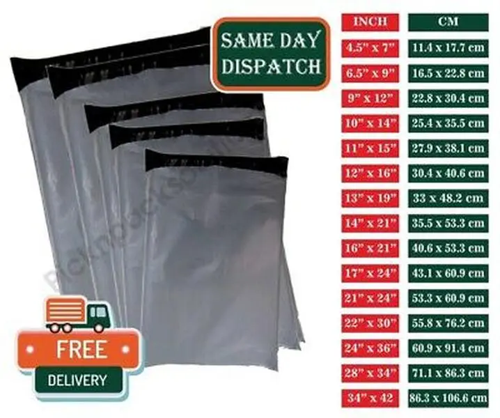 GREY MAILING BAGS STRONG QUALITY, VARIOUS SIZES, PACK OF 100 BAGS UK STOCK