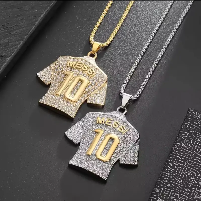 Messi No.10 Sports Jersey Bling Pendant Necklace - for Soccer Fans Gift Boxed 6