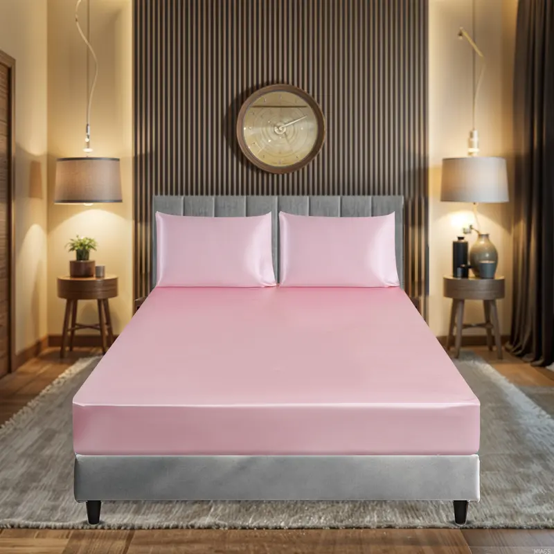 3Pcs Silky Satin Fitted Sheet Set 40cm Deep Mattress Cover Double & Pillowcase 0