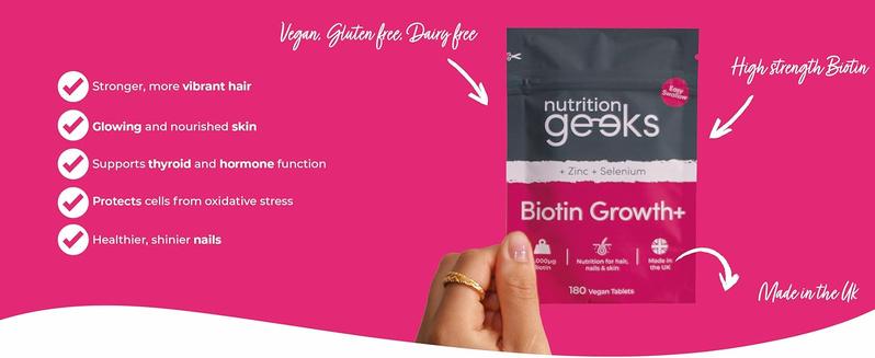 Product Introduction of Nutrition Geeks Biotin Hair Growth Supplement - 180 Tablets Enhanced with Zinc & Selenium, Hair Vitamins Complex - Biotin 10000 mcg - Vegan, Hair Skin and Nails Vitamins for Women & Men UK Healthcare Dietary 0