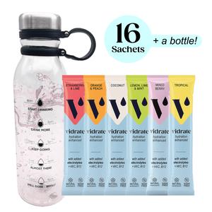Vidrate Trial Pack - 16 Powder Sachets, Timer Bottle, and No Sugar Energy Drink