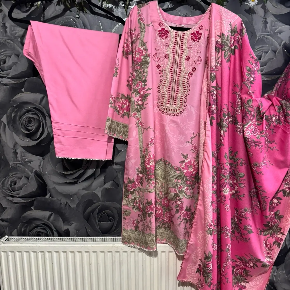 Dhanak fabric embroidered suit colour slightly lighter then picture small to 4xl