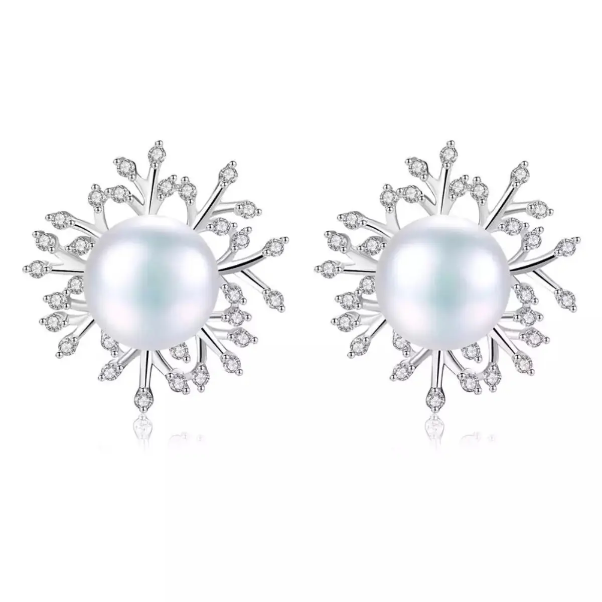 Valuxure 925 Sterling Silver Freshwater Pearl Snowflake Studs