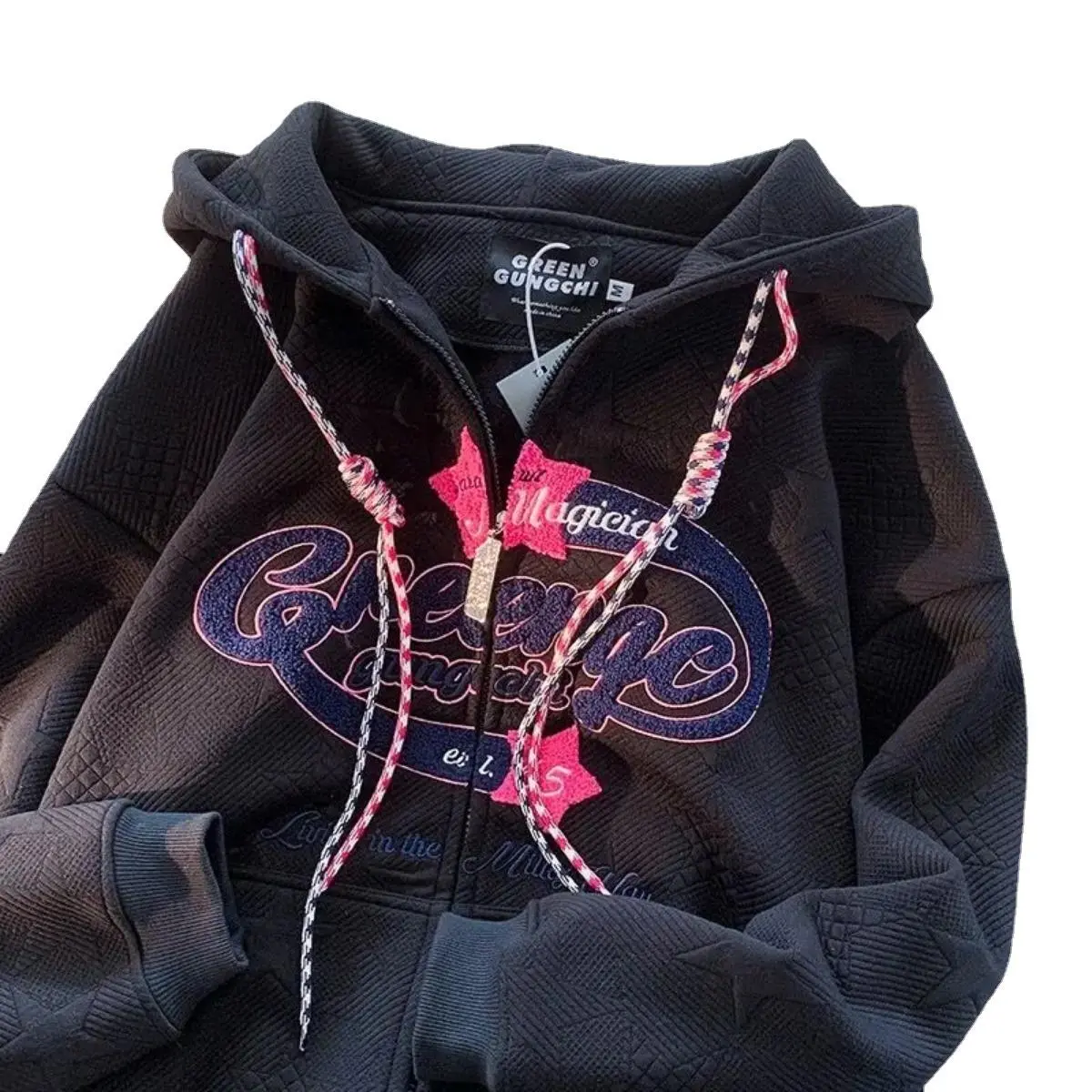 2024 Women's new vintage zipper hoodie spring Fall fashion personality Hip hop High street casual cardigan Womenswear Check  Tops