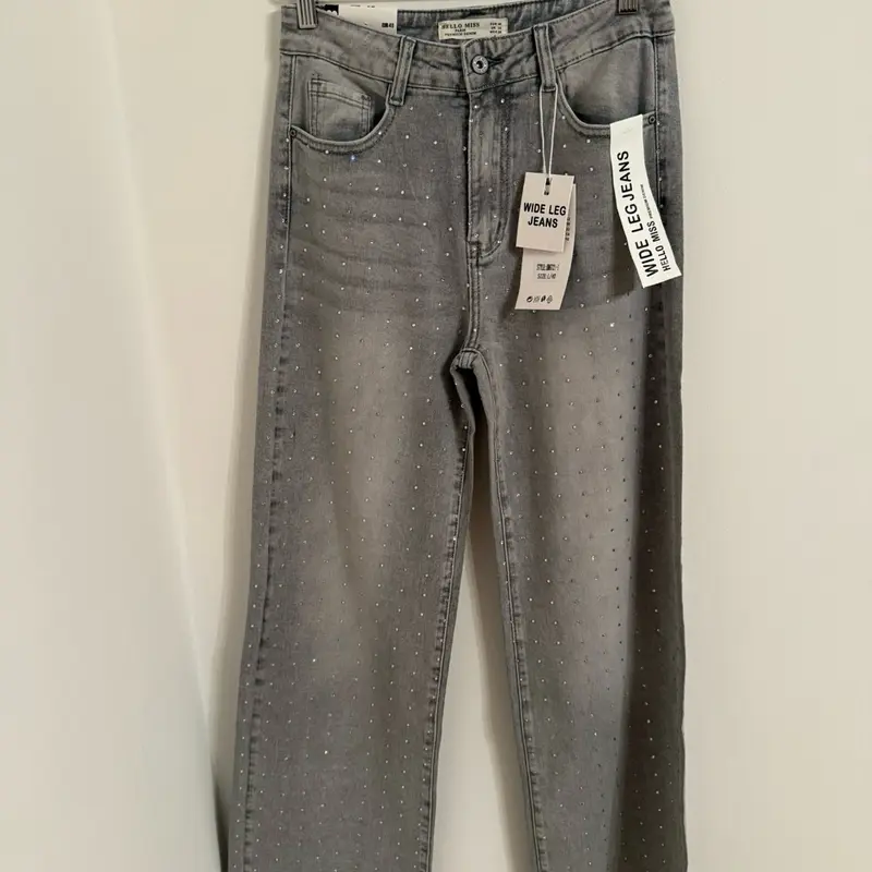 Women's Wide Leg Jeans with Diamond Design - Bottom, Womenswear 0