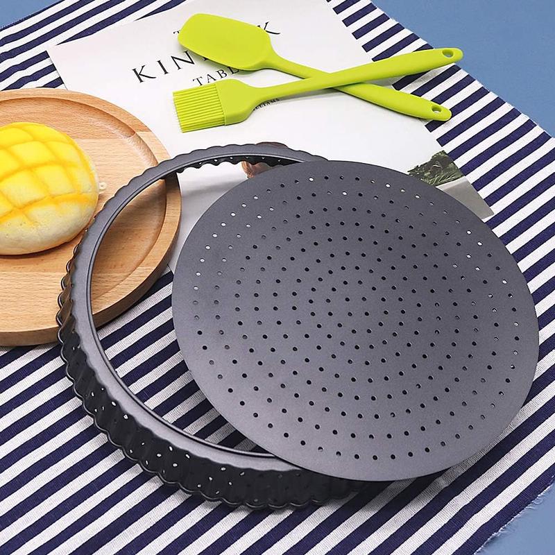 Tart Quiche Tin, 24cm Perforated Tart Tin with Removable Loose Base, Nonstick Round Flan Tin 3