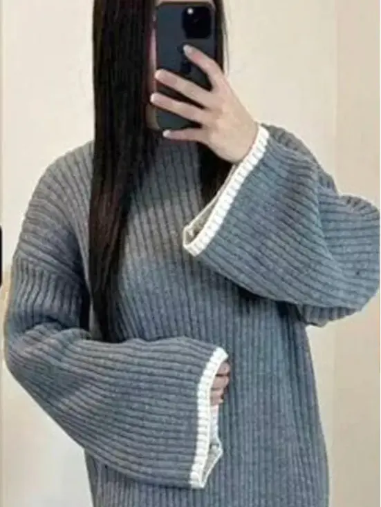 Ladies Women's Girls Long Sleeve Blanket Stitch Cable Knitted Maxi Dress Round Neck Ribbed Cable Knit Winter Wear Long Dress 4