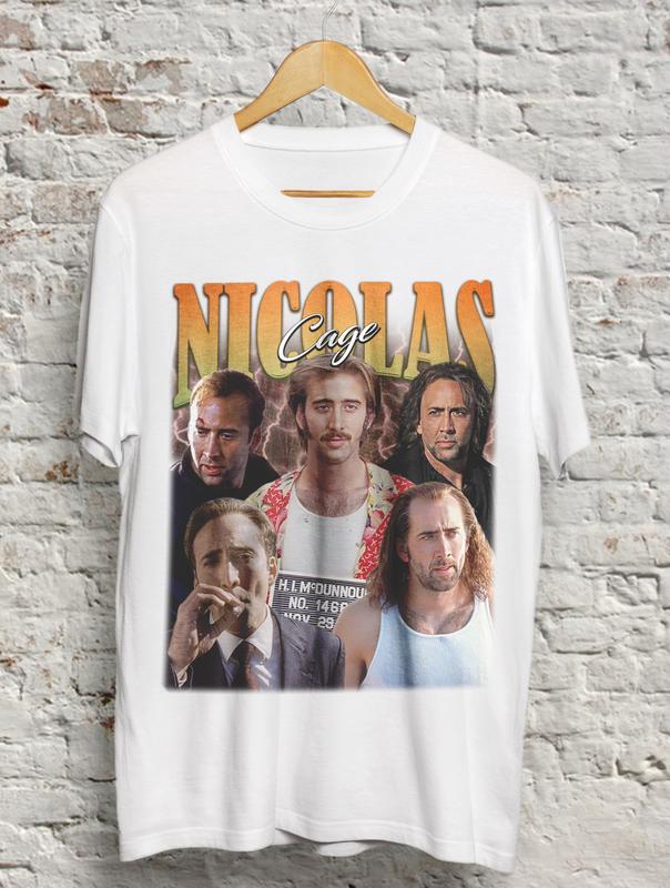 Nicolas Cage 90's Bootleg Rap T-Shirt, Nick Cage Parody Shirt, T-Shirt, Trendy Meme Shirt, Funny T-Shirt, Meme Graphic Tee, Birthday Gift, All Weather Clothing, Cotton Pullover 1