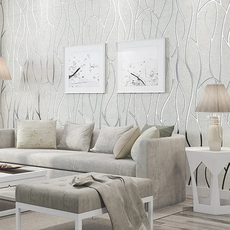 Livingandhome Embossed Wallpaper Non-Woven Wave Stripes Roll 3D Embossed Wave Wallpaper Silver Glitter Wallpaper Feature Striped Modern Geometric Patterned Taupe for Livingroom Bedroom Kitchen 1