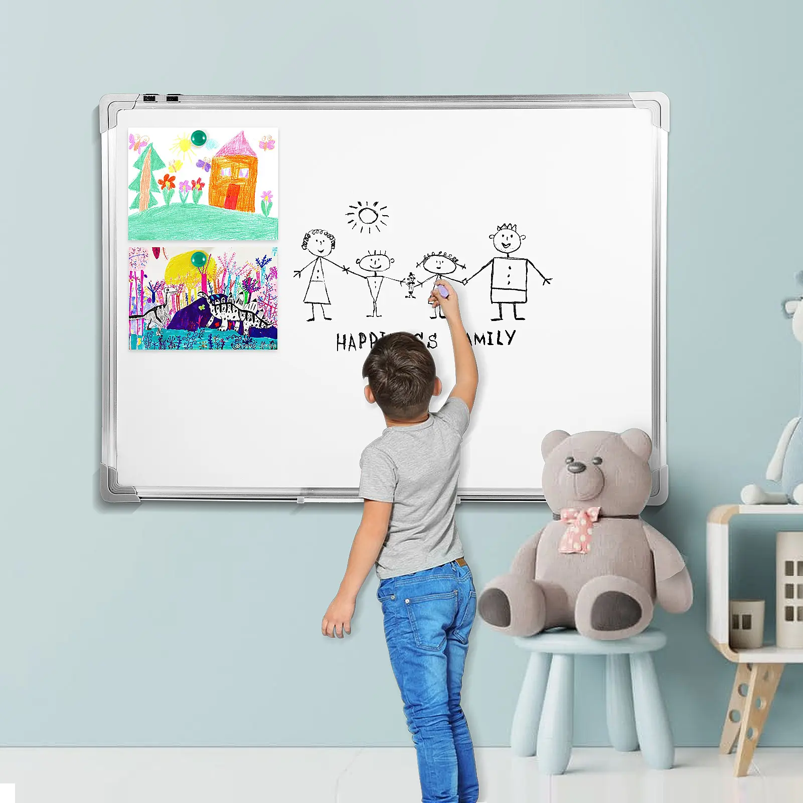 GoDyna Magnetic Whiteboard 900 x 600MM Whiteboard Dry Erase Aluminium Frame with 5X Random Colour Magnets 3 Markers and 1 Board Eraser for Use in School Office Training and Meeting Rooms
