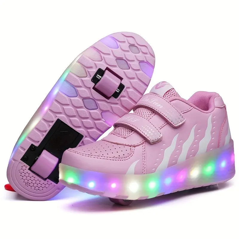 Girl's Fashion LED Light Roller Shoes, Comfy Detachable Wheel Skate Sneakers For Outdoor 8