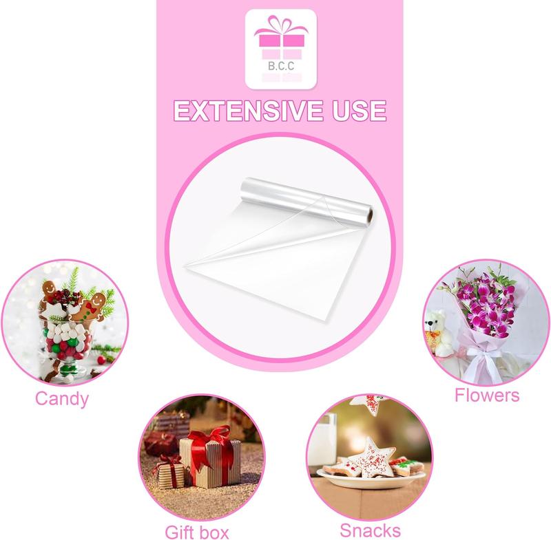 20m x 50cm Clear Hamper Cellophane Wrap & Pink Pull bow Clear Wrapping Paper Cellophane wrap for hampers. 1