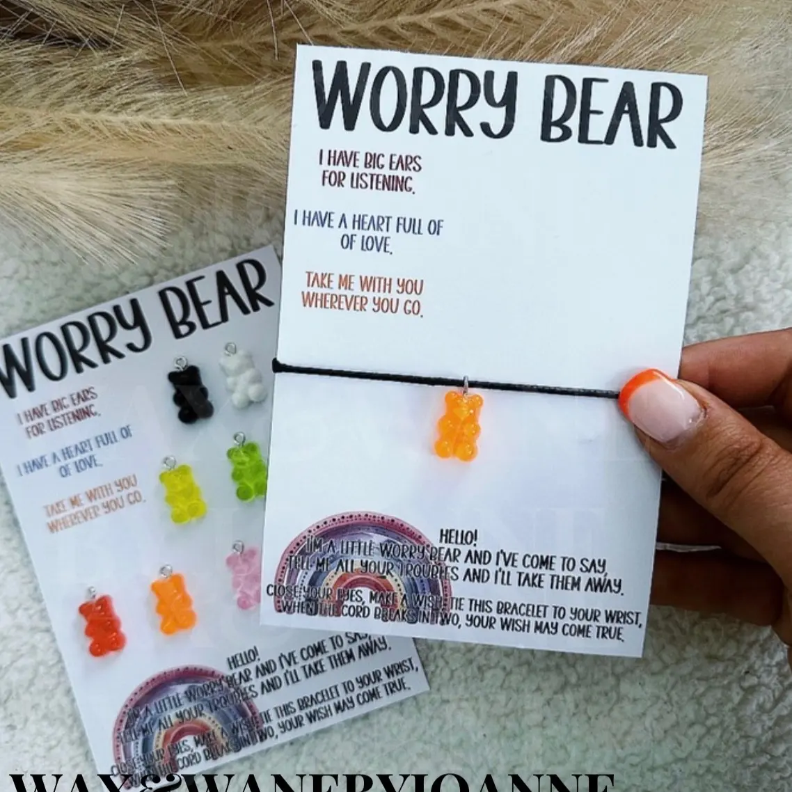 Worry Bear, Anxiety Relief Gift, Pocket Hug, Stress Relief Gift For Her, School Anxiety, Mental Health Gift, Back To School Bracelet,Anxious, Wish Bracelet, Bear Wish Bracelet