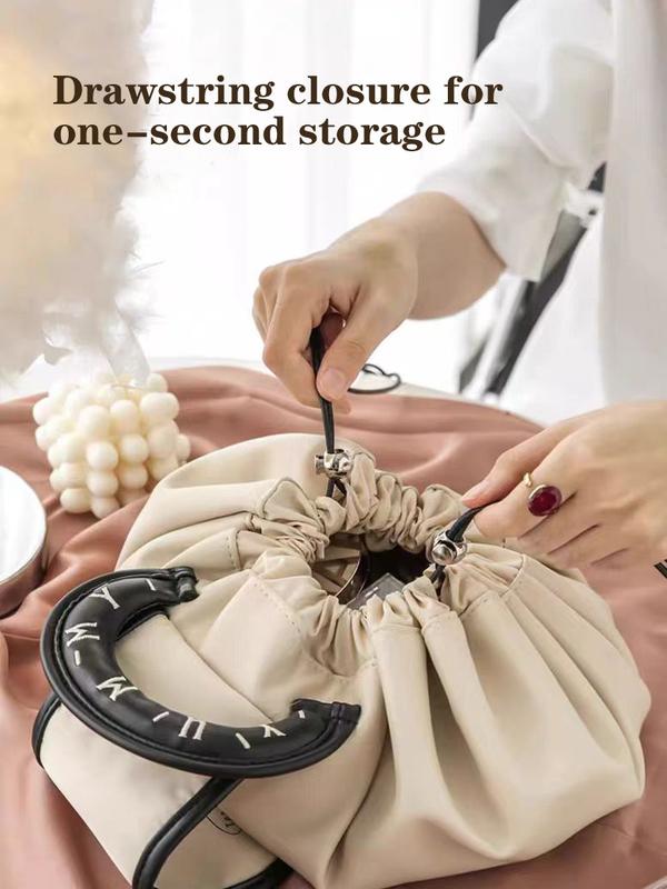 Luxury Drawstring Makeup Bag - Premium PU Leather Cosmetic Organizer Pouch, Travel Makeup Bag, Large Capacity Makeup Pouch, Portable Cosmetic Bag, Quick Access Makeup Bag, waterproof cosmetic bag, durable makeup bag, makeup storage bag 1