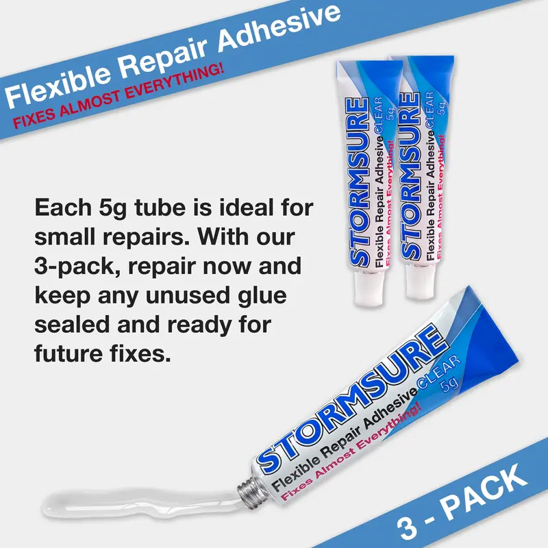Stormsure Flexible Repair Adhesive: 3 x 5g Clear Glue - Highly Durable, Waterproof Glue for All Repairs 2