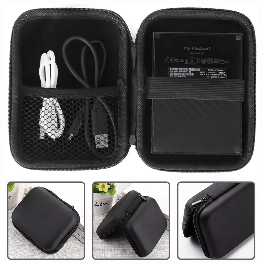 2.5 Inch Hard Drive Case Portable External Carry Pouch Seagate Western Digital Organiser Adjustable Mesh Strap