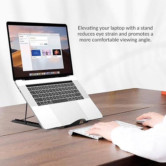 Sunny Side Adjustable Laptop Stand for Desk, Ergonomic Foldable Laptop Riser with 6 level Adjustment, Ventilated Aluminium Computer Stand with MacBook Pro/Air All Surface (10-15.6'' Laptops) (Black) 5