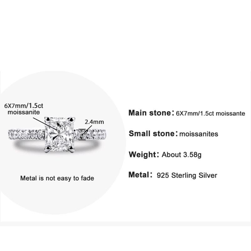 1.5ct D VVS1 Radiant Cut Moissanite Ring with GRA Certificates - 18k White Gold Vermeil Plate over 925 silver. 3