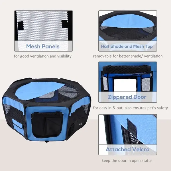 Portable Cat Dog Playpen Pet Puppy Rabbit Guinea Pig Pen Run Dia 90 x 41H cm Indoor & Outdoor Blue 5