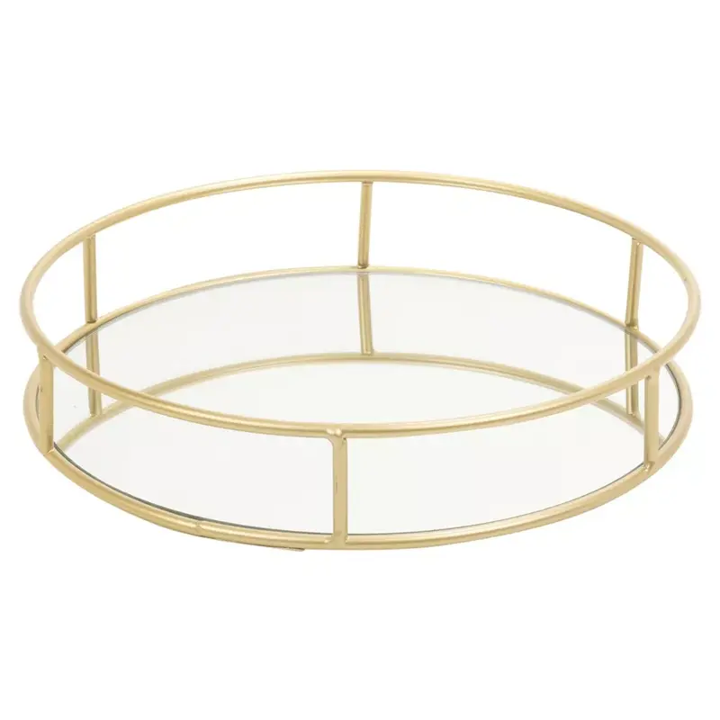 Set of 2 Metal Gold Decorative Mirror Trays Vanity Perfume Decor Candle Holders Freshener 6